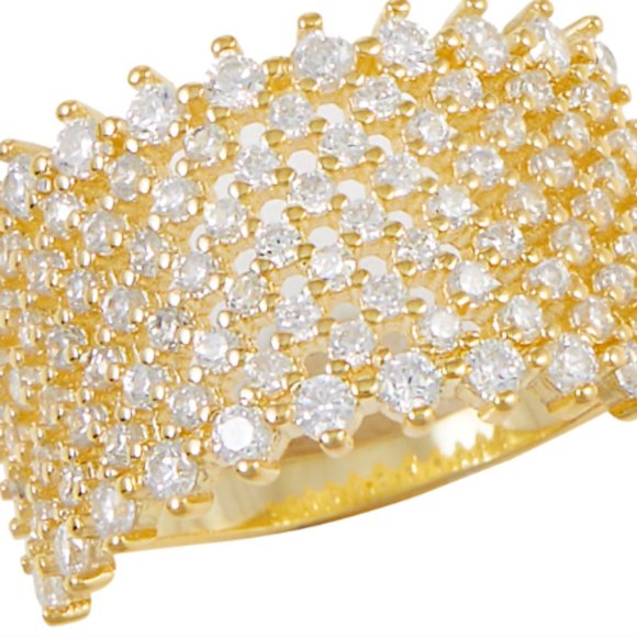 Savvy Cie 18K Gold Over Sterling Silver Band with Cubic Zirconia Stones - Picture 2 of 12